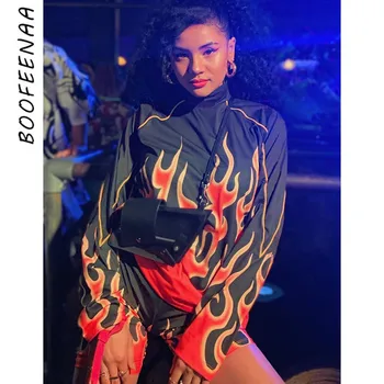 

BOOFEENAA Flame Print Two Piece Set Tracksuit Sweatsuits for Women Hoodies Shorts Matching Sets Fall Jogging Outfits C67-BZ73
