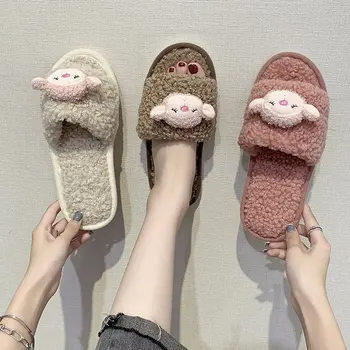 

Women Slippers Solid Fluffy Crisscross Design Platform Fur Sole Luxury Mules Ladies Slides Party Sandals Zapatos De Mujer 2020