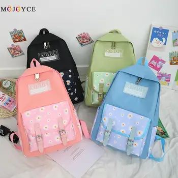 

Preppy Style Daisy Backpack 3pcs/Set Canvas Travel Shoulder Bag Pencil Clutches Multi-functional Female Festival Gifts