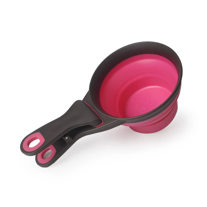 pink ПЭТ еда для кошек и собак ложка для кормления собак кормовой инструмент для хранения мерная чашка ложка уплотнительная зажим складные силиконовые миски для животных Кормушка - Цвет: pink