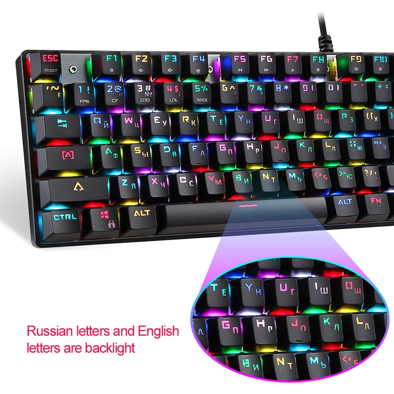 Original Motospeed CK104 Gaming Mechanical Keyboard 104 keys USB wired Russian/English RGB Backlit Keyboard for Computer gamer