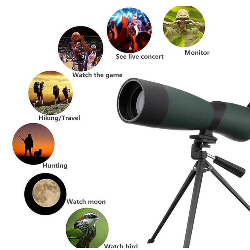 25-75x70 Zoom HD Telescope Spotting Scope Waterproof Monocular with Universal Phone Adapter Mount Tripod Hunting Optics Scope