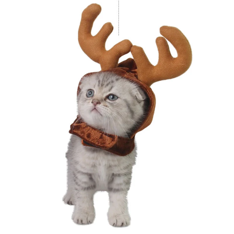 Рождественский питомец милый костюм северного оленя шляпа для кошки и маленькой собаки