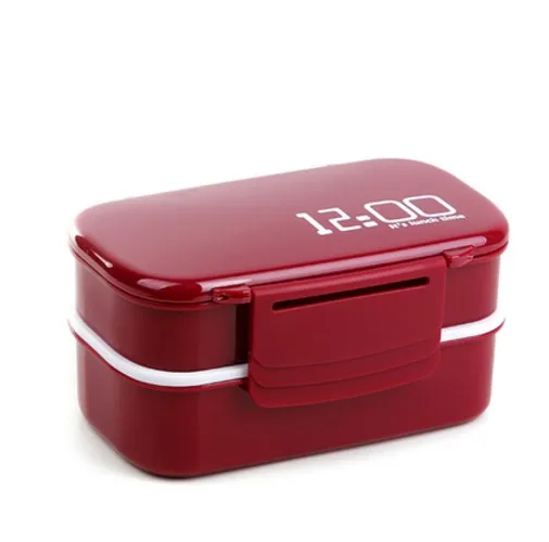 Wine Red 1400 мл микроволновый двухслойный Ланч-бокс пластиковый бэнто Ланч-бокс пищевой контейнер рабочие студенческие Ланчбокс с отсеками - Цвет: Wine Red