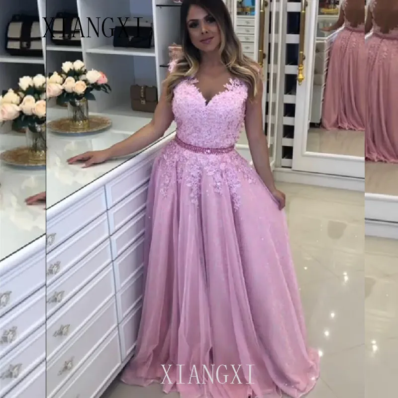 Vestidos розовые вечерние платья трапециевидной формы с вышивкой бисером Длинные вечерние Вечерние платья Вечернее платье abendkleider