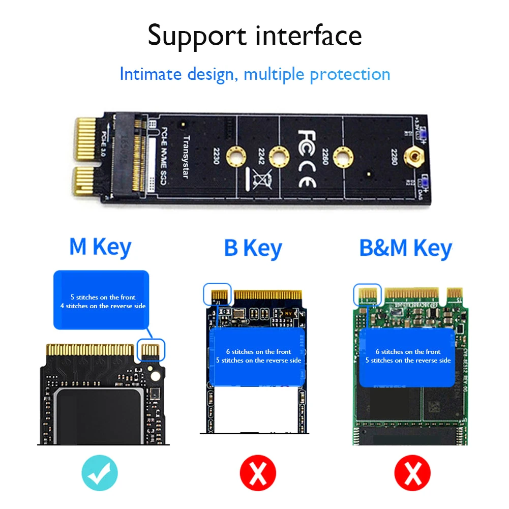 내부 확장 어댑터 카드 PCIE-M2 어댑터 NVMe SSD PCI-E M 키 커넥터 지원 2230/2242/2260/2280