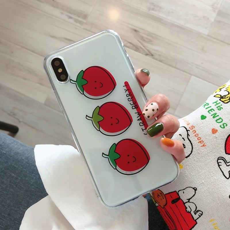 Милый чехол для телефона с клубничкой iPhone 7 8 Plus XS MAX X XR прозрачные мягкие чехлы из