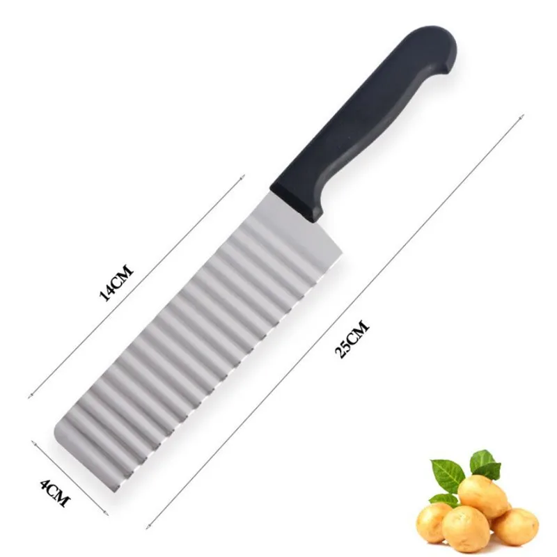Potato Chip Slicer Vegetable Fruit Crinkle Wavy Slicer Knife Potato Cutter Chopper French Fry Maker Long Stainless Steel vegetable cutter