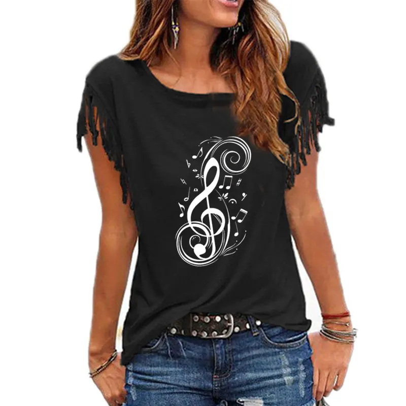 Nueva Camiseta de algodón de notas musicales, divertida camiseta estampada, camiseta de manga corta, camiseta de Humor suave con cuello redondo para mujer
