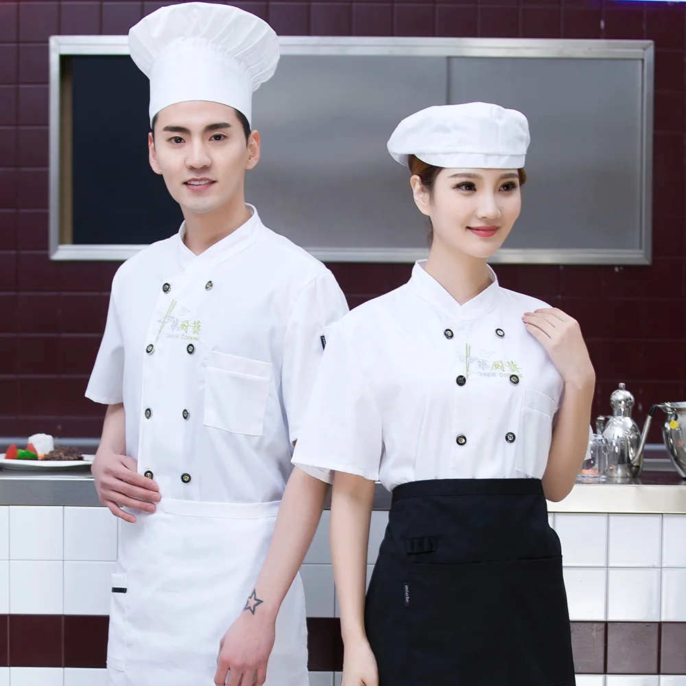 men and women Double-breasted Food Service chef uniform cotton Breathable restaurant hotel catering Kitchen Chef Jacket 3-colors - Цвет: Белый