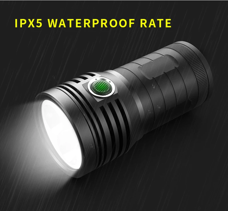  10400mAH Quad Core 3*XHP90 Ultra Powerful LED Flashlight 18650 Built-in Battery USB 3 Modes LED Fla