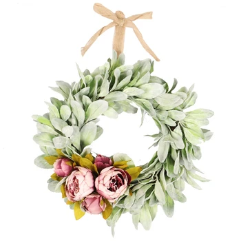 

Flocking Leaf Peony Garland Wreath Ribbon Bowknot Simulated Plant Wall Hanging Halloween Thanksgiving Christmas Wreath