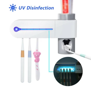 

UV Light Sterilizer Toothbrush Holder Cleaner+Automatic Toothpaste Dispenser US