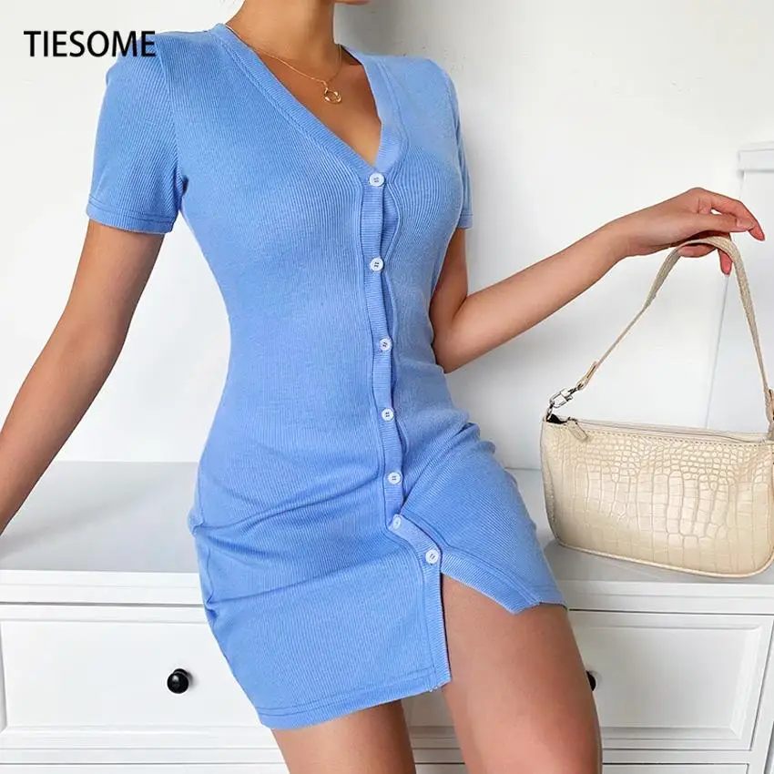 Женское мини-платье TIESOME сексуальное облегающее платье с коротким рукавом для