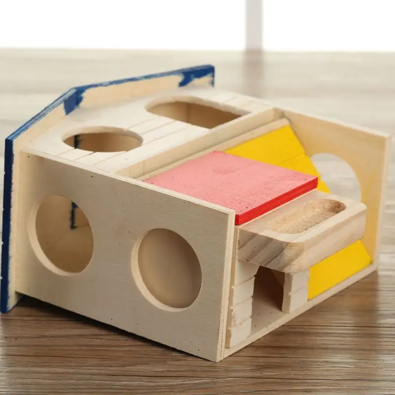 Best selling hamster blue roof double layer villa wooden pet toy wooden nest square slide environmental 4