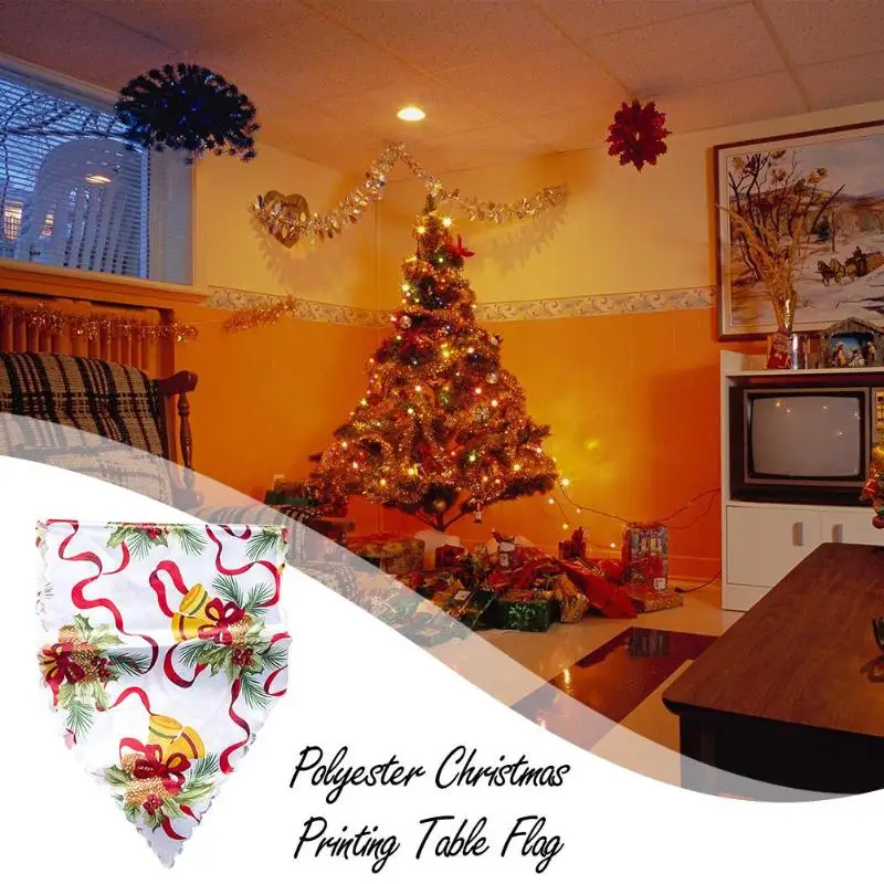 Рождественское украшение, льняная напечатанная настольная дорожка с флагом, напечатанная кисточка для скатерти, столовые приборы, гостиничное украшение для дома и фестиваля