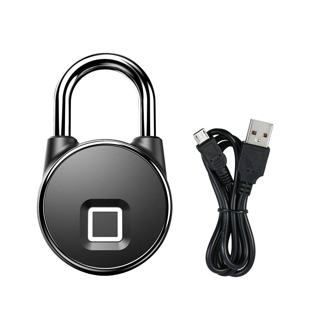 

USB Rechargeable Smart Keyless Fingerprint Lock Fast Response 10-Groups Fingerprints IP66 Waterproof Anti-Theft Security Padlock