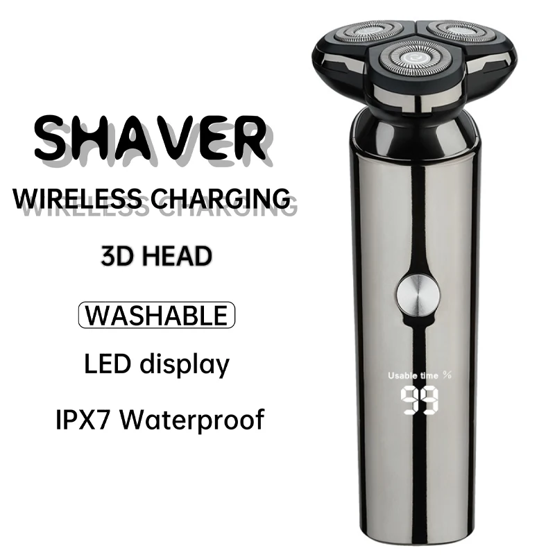 

Men Electric Shaver USB Wireless Charging Shaving Machine 3D Head IPX7 Waterproof Beard Trimmers LED Display High Quality Shaver