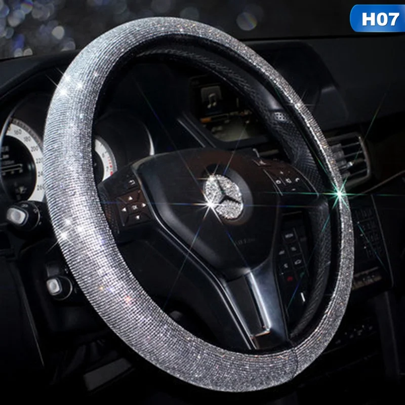 Steering Wheel Cover Универсальный Автомобильный интерьер Аксессуары горный хрусталь крышка рулевого колеса шеи подушки поясная поддержка ручной тормоз сдвиг набор против пыли - Название цвета: Steering Wheel Cover