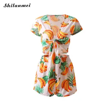 

Summer Floral Two Piece Set Women Tie Bow Short Sleeve Top And Shorts Set Yellow Beach 2 Pcs Set Deep V Crop Vacation Women Sets