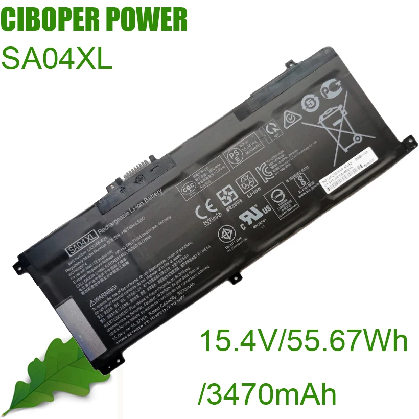 

CP Genuine Laptop Battery SA04XL 15.4V/55.67Wh/3470mAh For ENVY X360 15-dr0003TX 15-ds0000nc/ng/na/ur