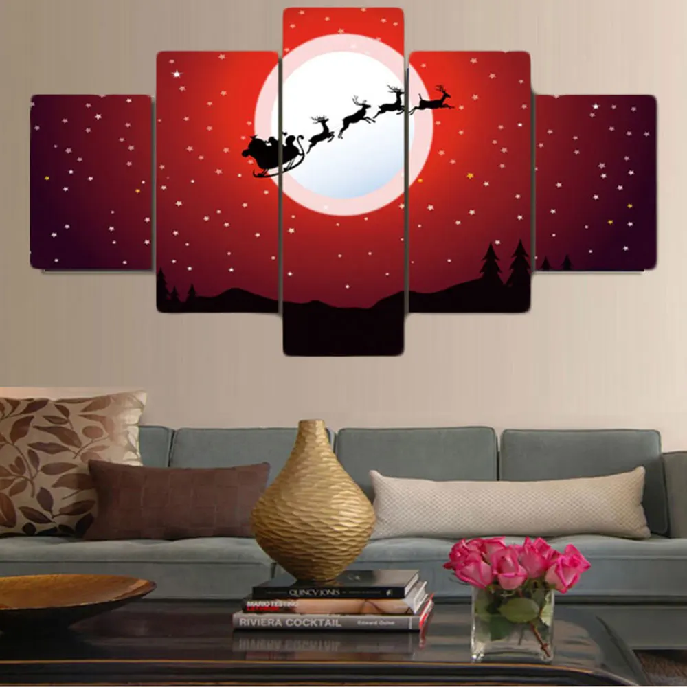 

Decorative Painting Christmas Tree Wall Painting Oil Painting on Canvas Moon Decor Deer Print 20*35*2+20*45*2+20*55*1