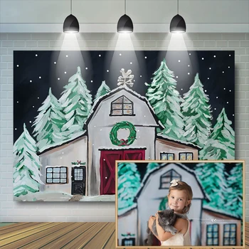 

Christmas Photography Backdrop Winter Forest House Background Studio Newborn Wreath Background party Dark Green Evening Backdrop