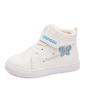 

Girls shoes high-top sneakers winter warm kids boots 2019 new Korean big children plus velvet children autumn princess shoes