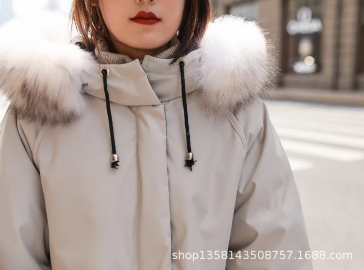 Вне сезона новые продукты продажи большой меховой воротник средней длины пуховик Для женщин длинный толстый длинный корейский стиль Slim Fit
