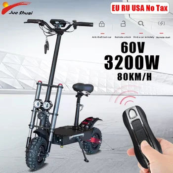 Kaufen 80 KM/H Leistungsstarke Elektro-scooter Erwachsene 60V 3200W 11 Zoll Off Road Fett Reifen Dual Motoren E Roller Elektrische Skateboard Hoverboard