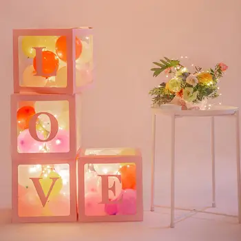 

4Pcs Baby Love Letter Transparent Balloon Storage Box Case Wedding Party Decor