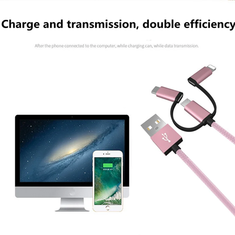 1 м 3 в 1 кабель USB для быстрой зарядки 2.4A для iPhone X XR XSMAX зарядное устройство type C Micro USB 1,2 м кабель для мобильного телефона Android
