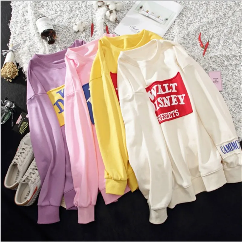 

Women Hoodies Letter Printed Loose Pullover Colorblock Casual Woman Sweatshirt Spring Autumn Harajuku Pop Streetwear Hoody Femme