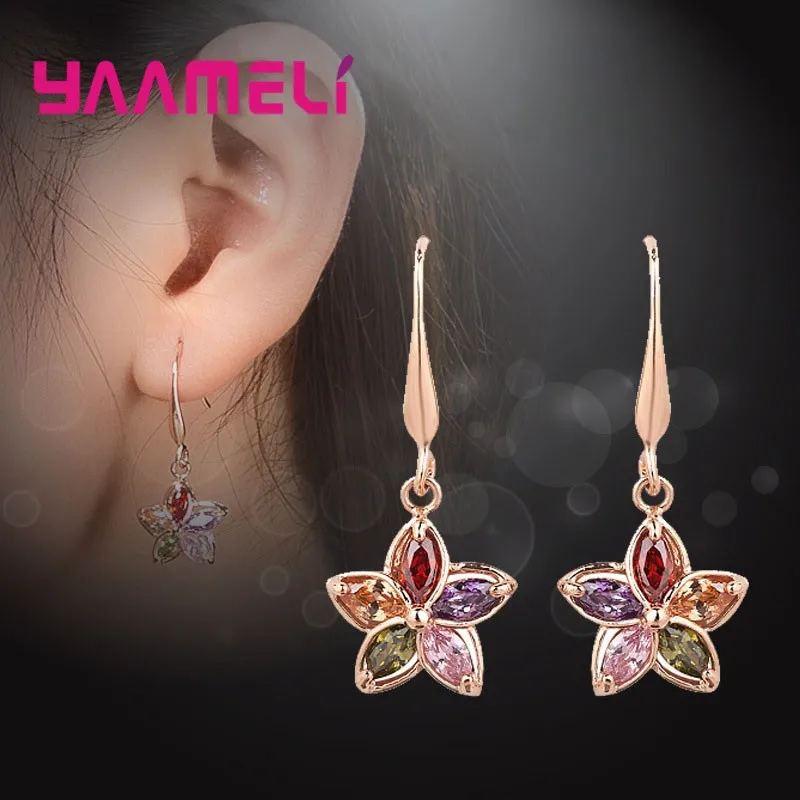 

Korean Fashion Flower Drop Rhinestone Earring for Woman Girls Crystal Earring Gold Color Floral Piercing Jewelry Ear Accessories