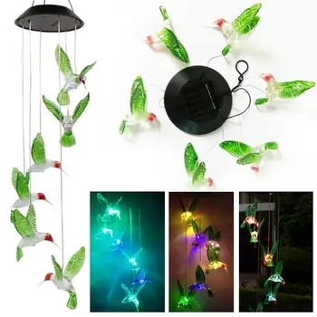 

Outdoor Lamp Solar Wind Chimes Light Color Changing LED Decor Hummingbird Hanging Garden Home Wind Chimes Window Lamp Party