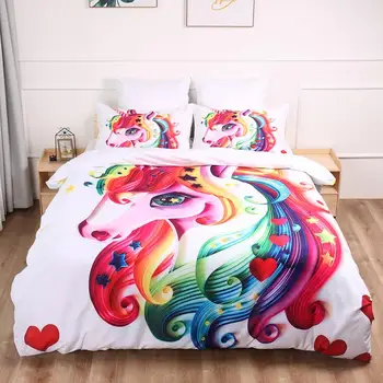 

Unicorn printed Bedding Set for comforter Colourful Cartoon Duvet Cover set Twin Full Queen King Sizes quilt cover set 3 pcs
