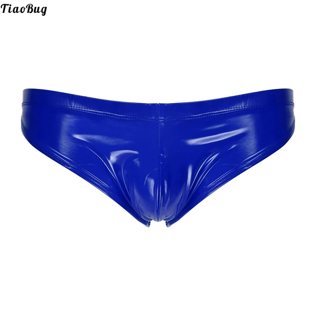 TiaoBug Summer Men Glossy Patent Leather Low Rise Swimming Briefs Lingerie Underwear  Wet Look Dancing Underpants