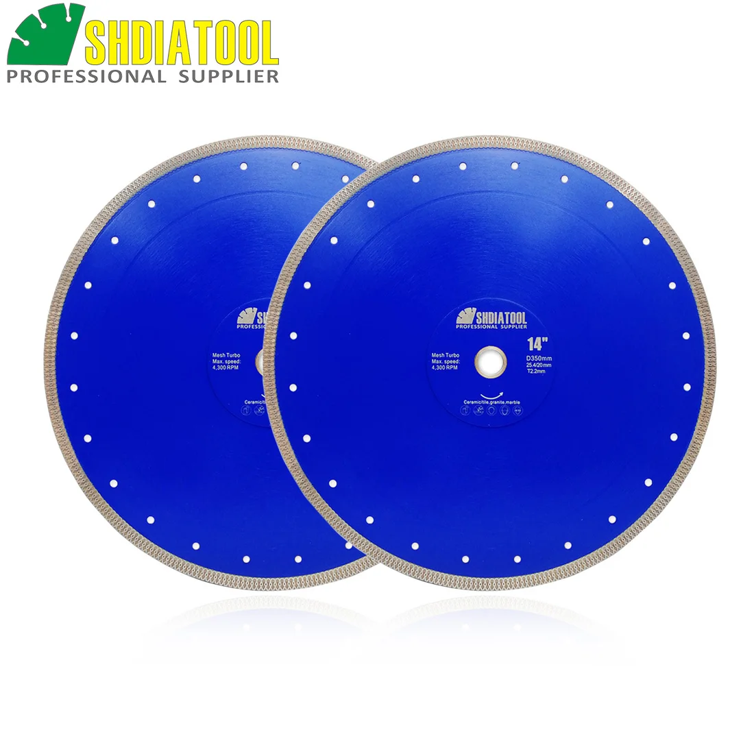 

SHDIATOOL 2pcs Dia 14"/350mm Hot pressed sintered X Mesh Turbo Diamond Saw blade circular Wheel Cutting Disc Marble Tile Ceramic