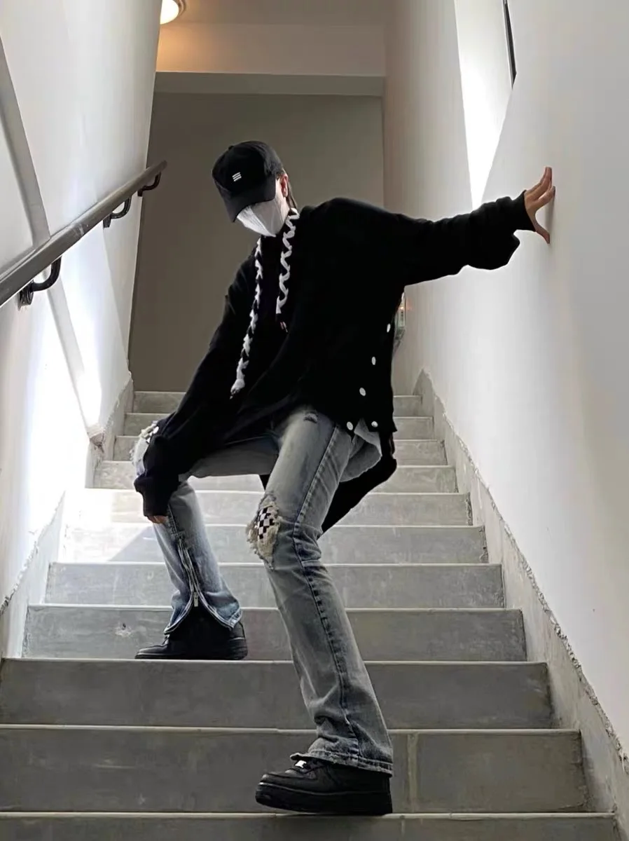 ICCLEK High Street Jeans Ripped Jeans Patch Pants Slim Fit Pants Jeans Men  Patchwork Jeans  Mens Loose Jeans  Painted Jeans