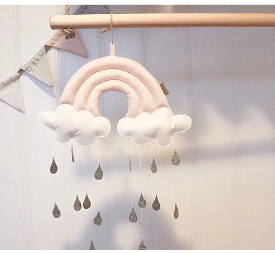 Baby Room Decor Pillow Creative 3D Cloud Rainbow Raindrop Wall Decor Infant Crib Tent Hanging Decoration Ornament Photo Props