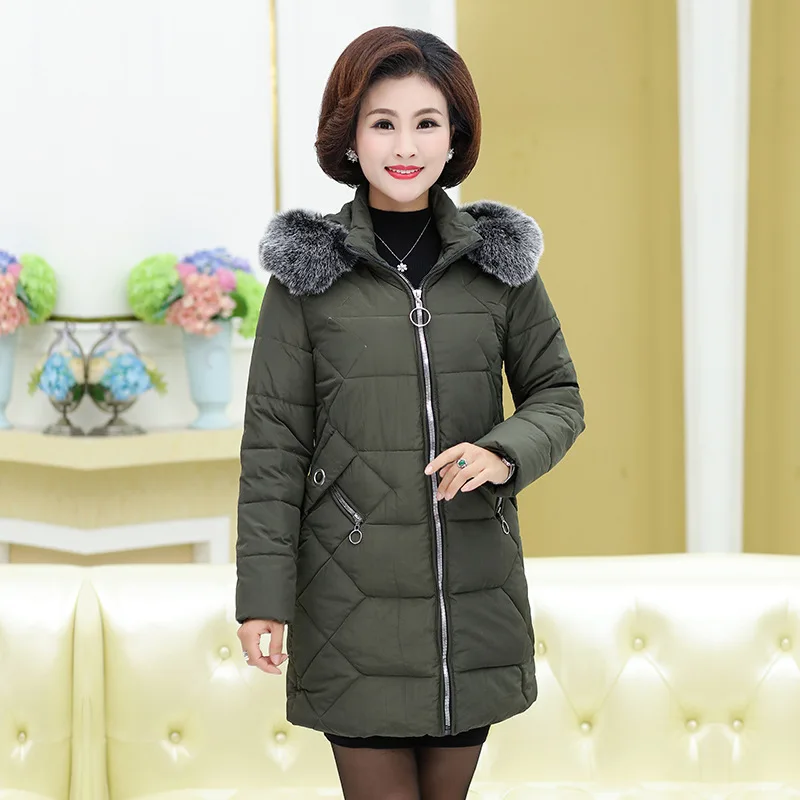 

Middle-aged Mom Winter Cotton Overcoat Middle-aged WOMEN'S Apparels Mid-length down Jacket Cotton-padded Clothes Winter New Styl