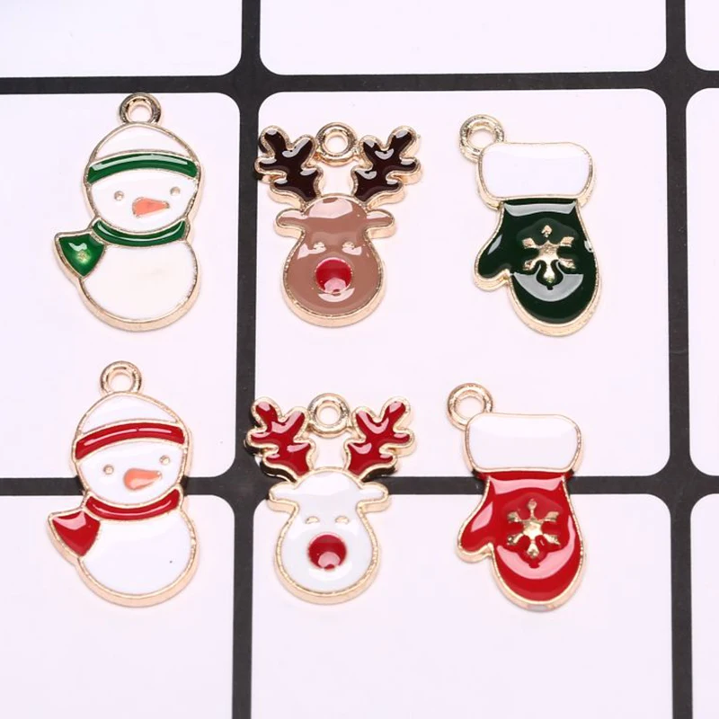 

New 10 Pcs/lot Cute Christmas Elk Snowman Gloves Enamel Dangle Charms Pendant Fit Bracelet Necklace DIY Jewelry Accessories