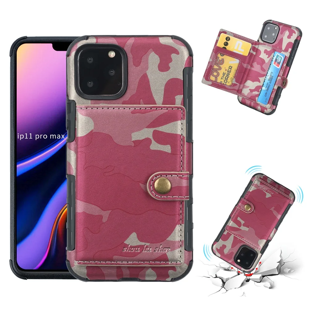 

For iphone 8 7 6S 6 plus phone case Camouflage Wallet Case with Card Function Phone Case for iphone 11 pro X XS XR max phone bag