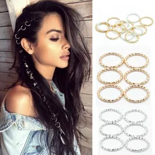 50 pçs dourado/prata cabelo trança dreadlock grânulos punhos anéis tubo acessórios hoop círculo aprox 10 12mm interno buraco anéis de cabelo