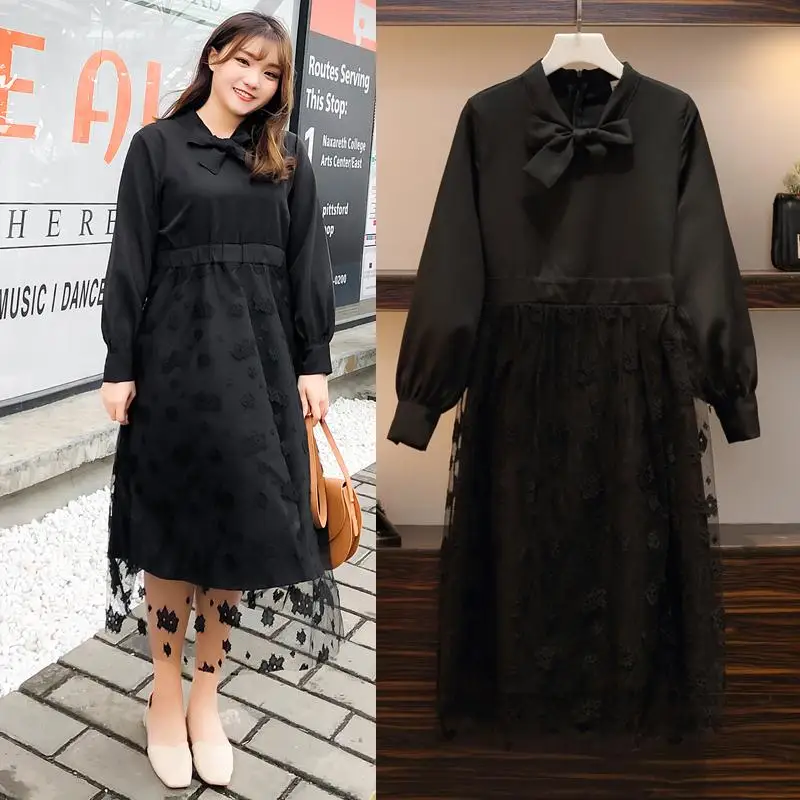 4XL 5XL женское осеннее длинное платье размера плюс с длинным рукавом винтажное черное Сетчатое платье женское офисное платье большого размера вечерние платья для работы
