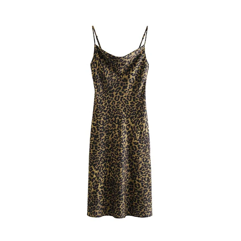 Винтажное сексуальное платье миди с леопардовым принтом для женщин,, модные, с открытой спиной, регулируемые ремни, с животным узором, женские платья, vestidos mujer