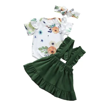 

2020 Newborn Baby Girl 0-18M Floral Romper Jumpsuit Skirts Clothes Set Outfit Headband 0-18M