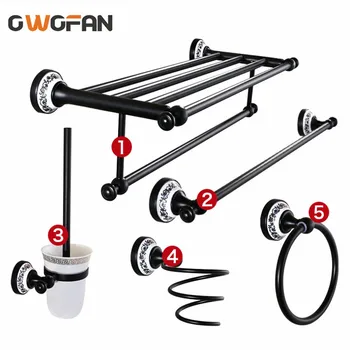 

Bathroom Series Oil Black Bronze Copper Bathroom Accessories Towel Shelf Towel Bar Tempered glass shelves Hotel Hardware Pendant