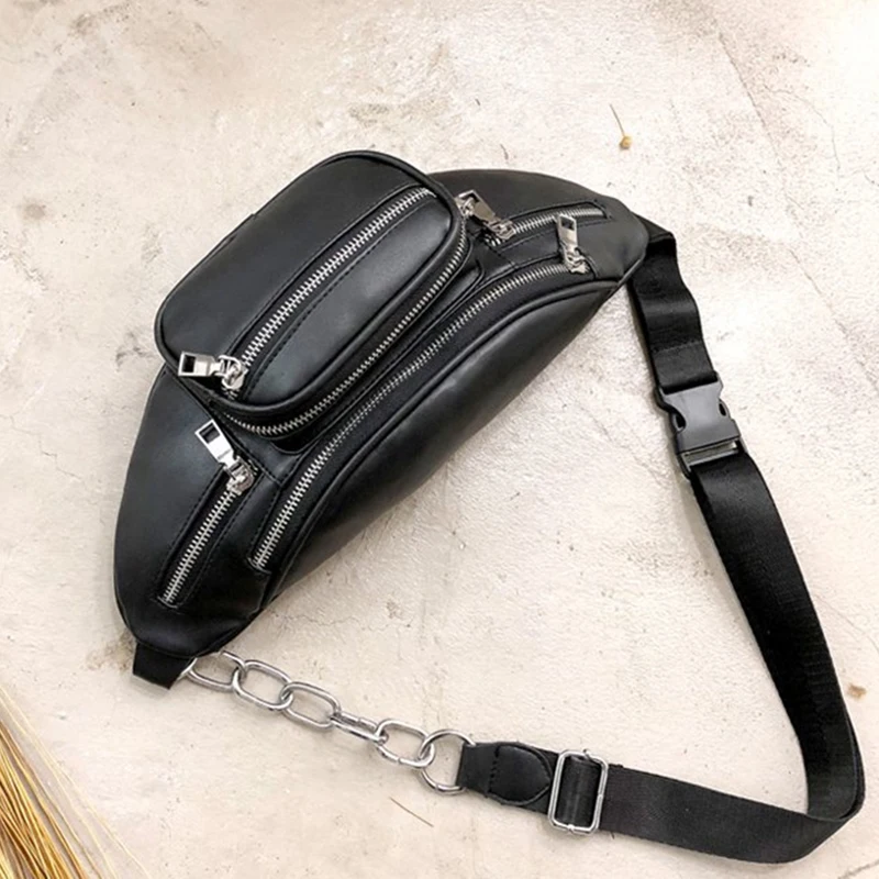 

ABZC-Crossbody Bags for Women PU Leather Shoulder Chest Bag Large Capacity Ladies Handbag Zipper Waist Pack