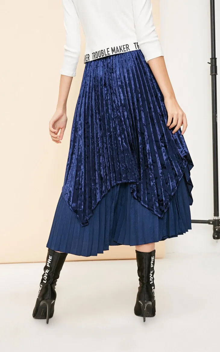 Vero Moda Новые поступления боковая молния бархатные многоярусные Плиссированные Длинные юбки | 318416510
